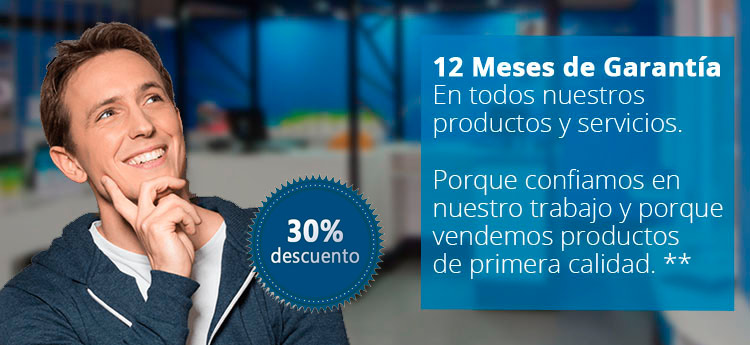 30% de descuento, 12 meses de garantía en todos nuestros productos y servicios. Porque confiamos en nuestro trabajo y porque vendemos productos de primera calidad.