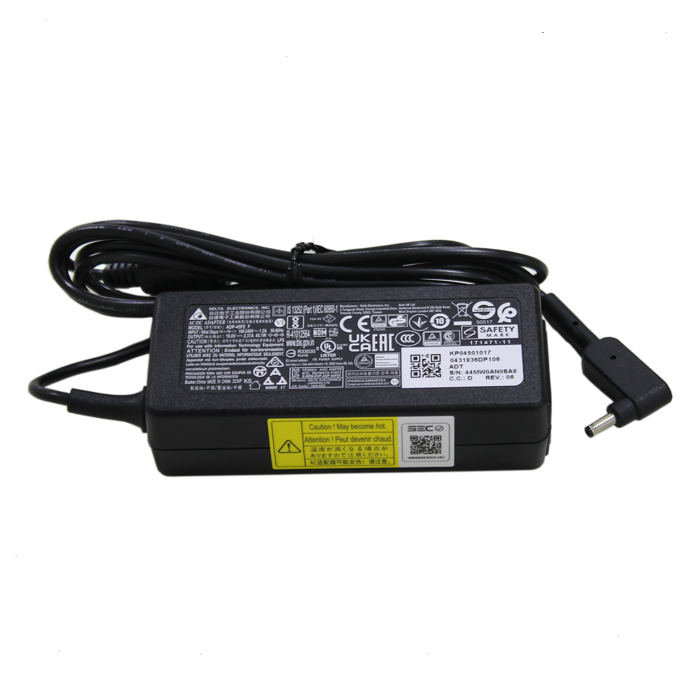 Cargador Delta Acer / 19V / 2.37A / 45W / 3.0*1.1 mm ADP-45FE F ...